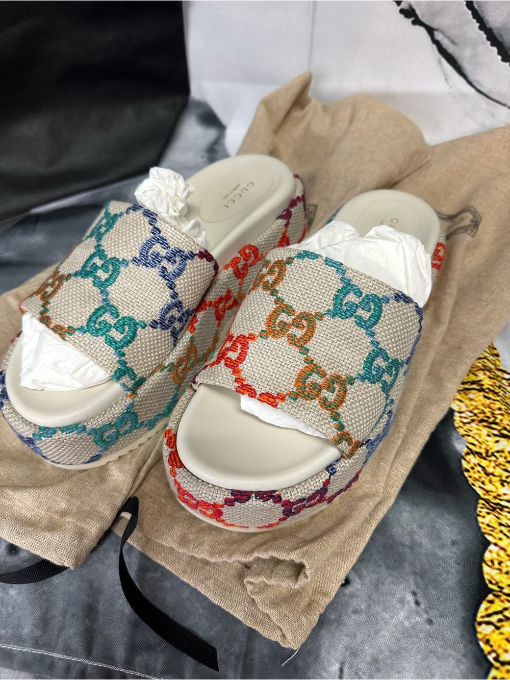 Gucci Multicolor GG Canvas size Platform Slide Sandals - Women's size 7